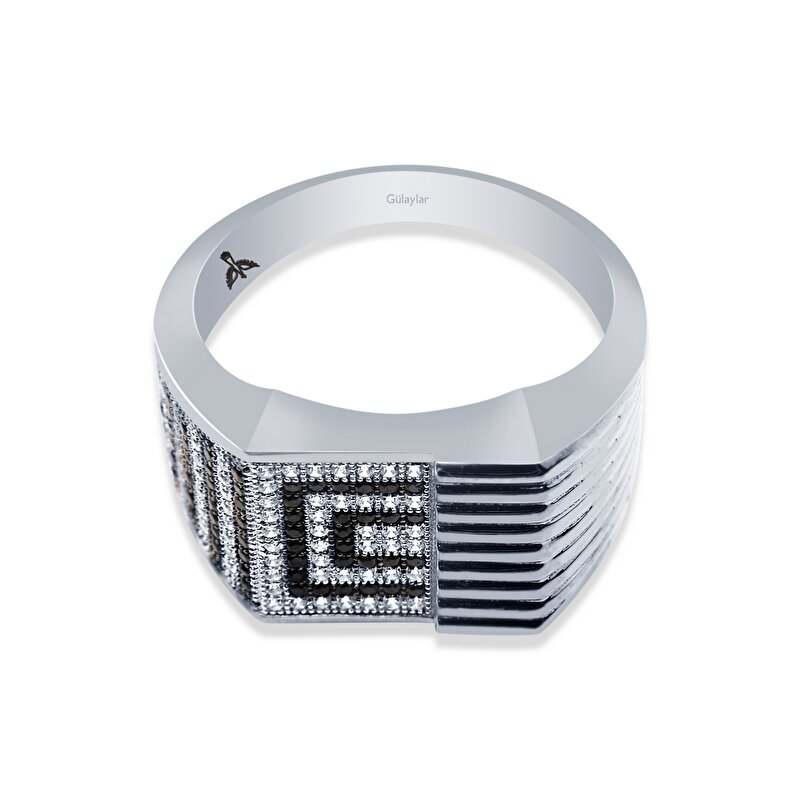 14 Ayar Beyaz-Siyah Altın Erkek Yüzük