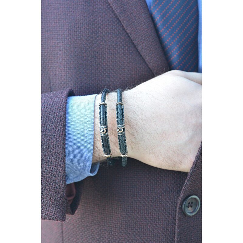 14 Ayar Rose Altın Deri Erkek Bileklik