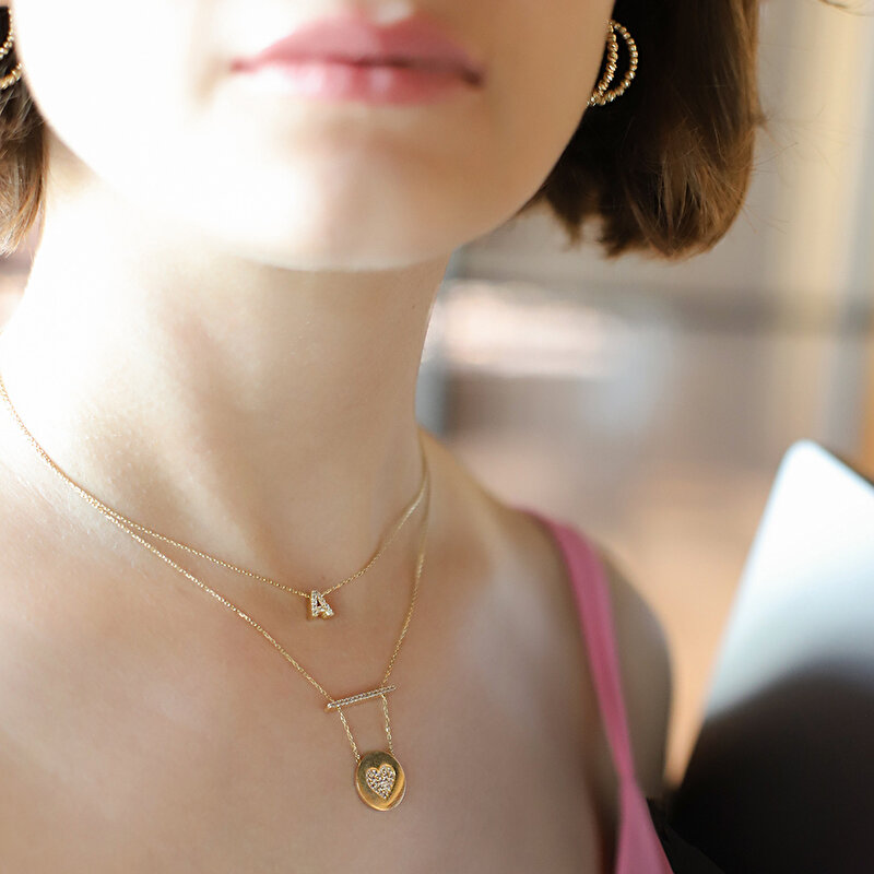 14 Ayar Sarı Altın A Harf Kolye