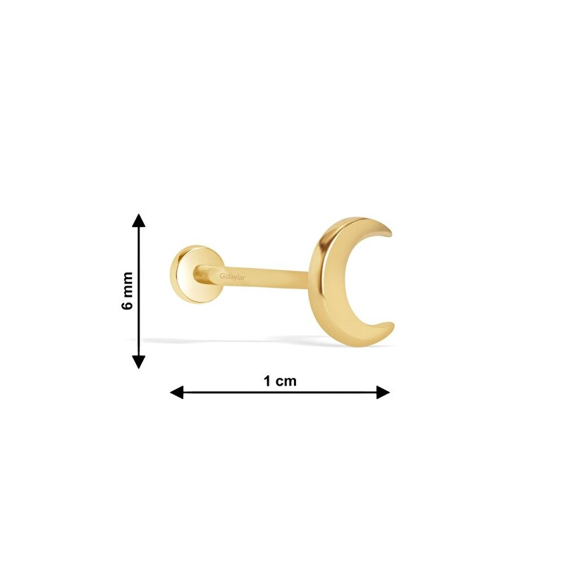 14 Ayar Sarı Altın Ay Figürlü Piercing