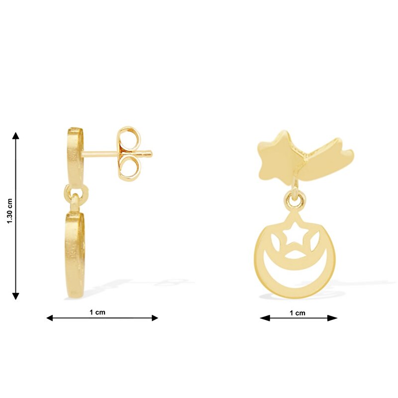 14 Ayar Sarı Altın Ayyıldız Figürlü Küpe