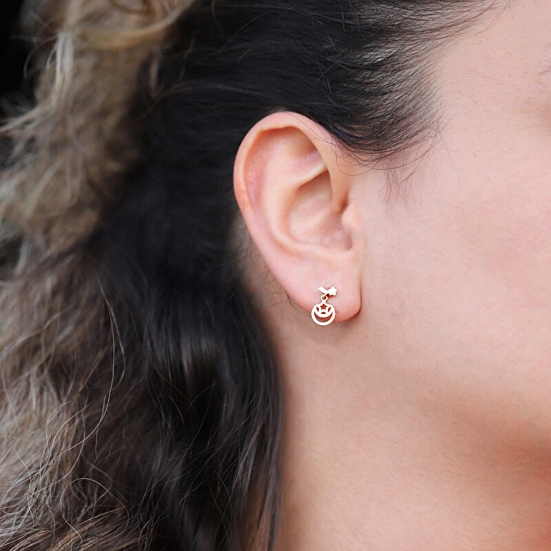 14 Ayar Sarı Altın Ayyıldız Figürlü Küpe