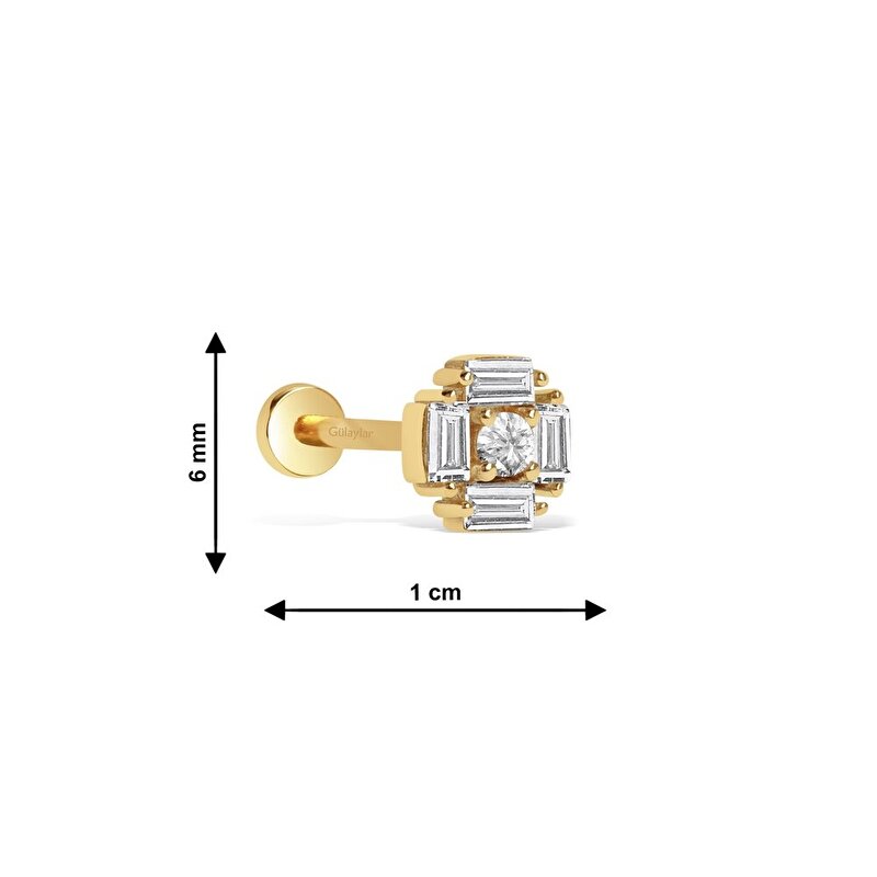14 Ayar Sarı Altın Baget Tragus Piercing