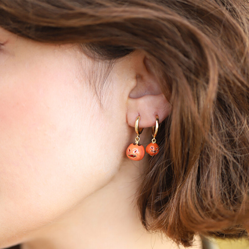 14 Ayar Sarı Altın Bal Kabağı Figürlü Küpe