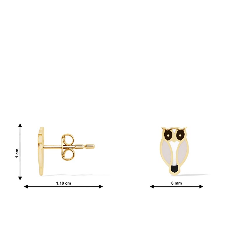14 Ayar Sarı Altın Baykuş  Figürlü Küpe
