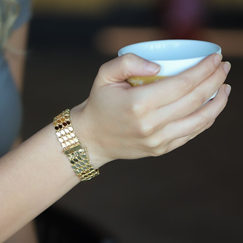 14 Ayar Sarı Altın Pullu Zincir Bileklik