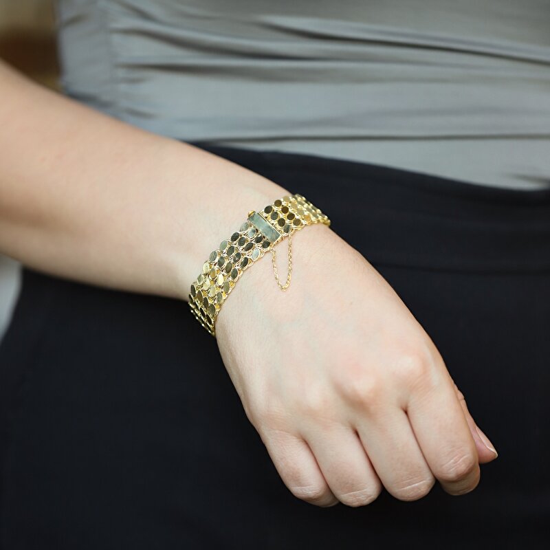 14 Ayar Sarı Altın Pullu Zincir Bileklik