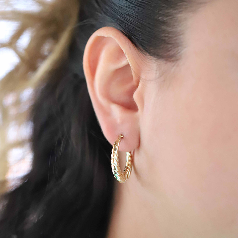 14 Ayar Sarı Altın Burgu Halka Küpe