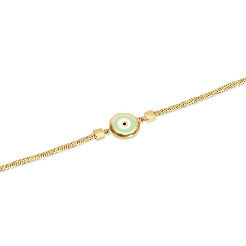 14 Ayar Sarı Altın Çift Taraflı Nazar Boncuklu Bileklik