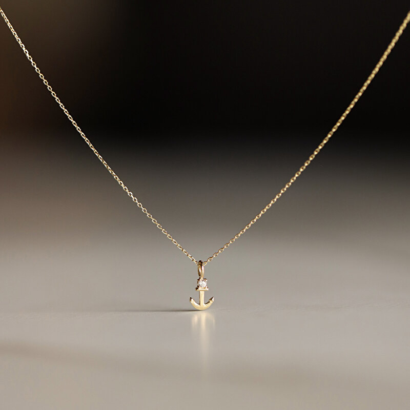 14 Ayar Sarı Altın Minimal Çapa Kolye