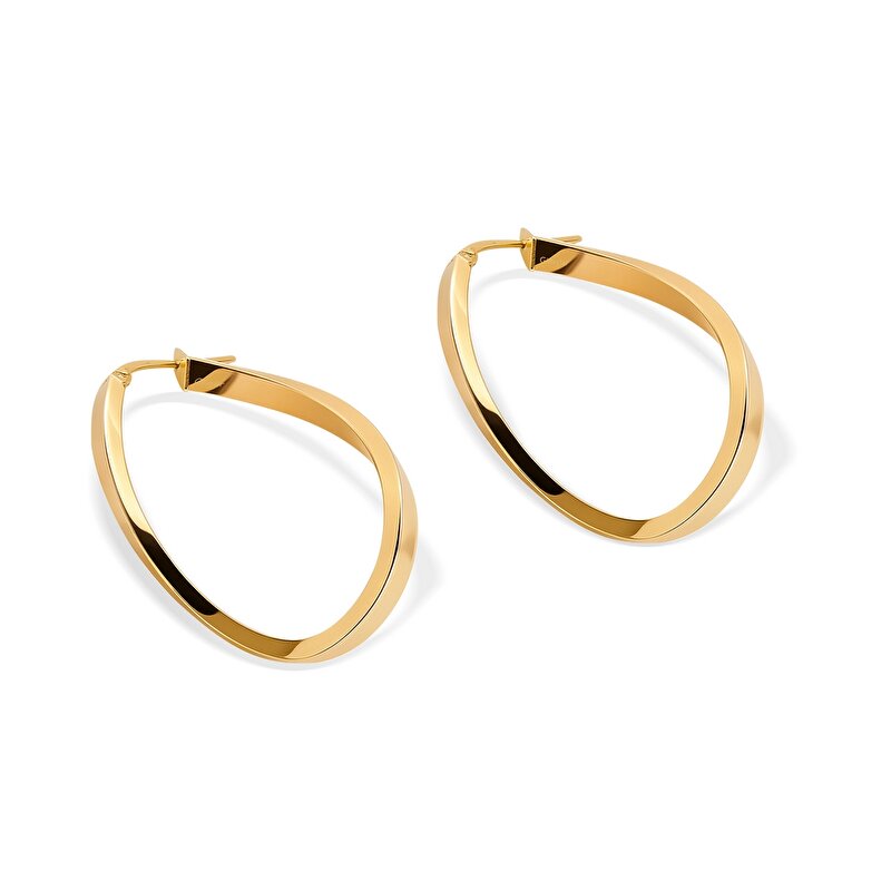 14 Ayar Sarı Altın Dalga Halka Küpe