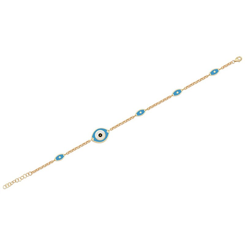 14 Ayar Sarı Altın Mavi Mineli Nazar Boncuklu Bileklik