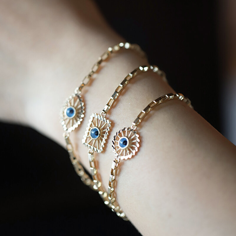 14 Ayar Sarı Altın Nazar Boncuklu Zincir Bileklik