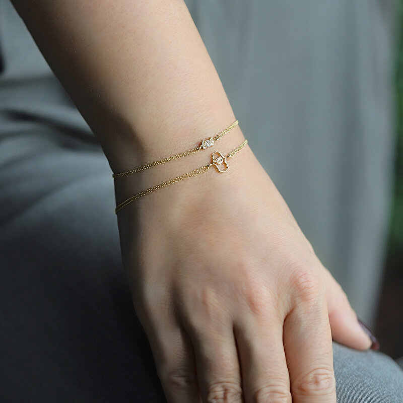 14 Ayar Sarı Altın Göz Minimal Bileklik