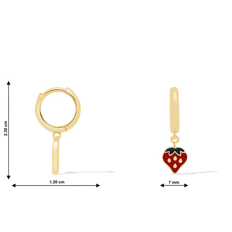 14 Ayar Sarı Altın Sallantılı Halka Çilek Küpe