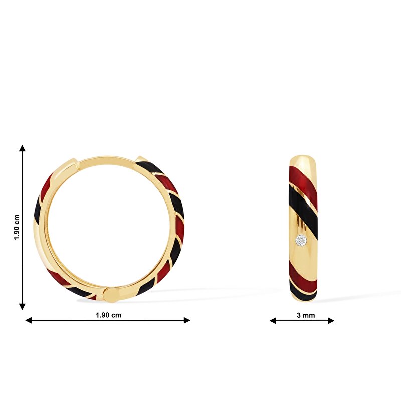14 Ayar Sarı Altın Kırmızı Mineli Halka Küpe