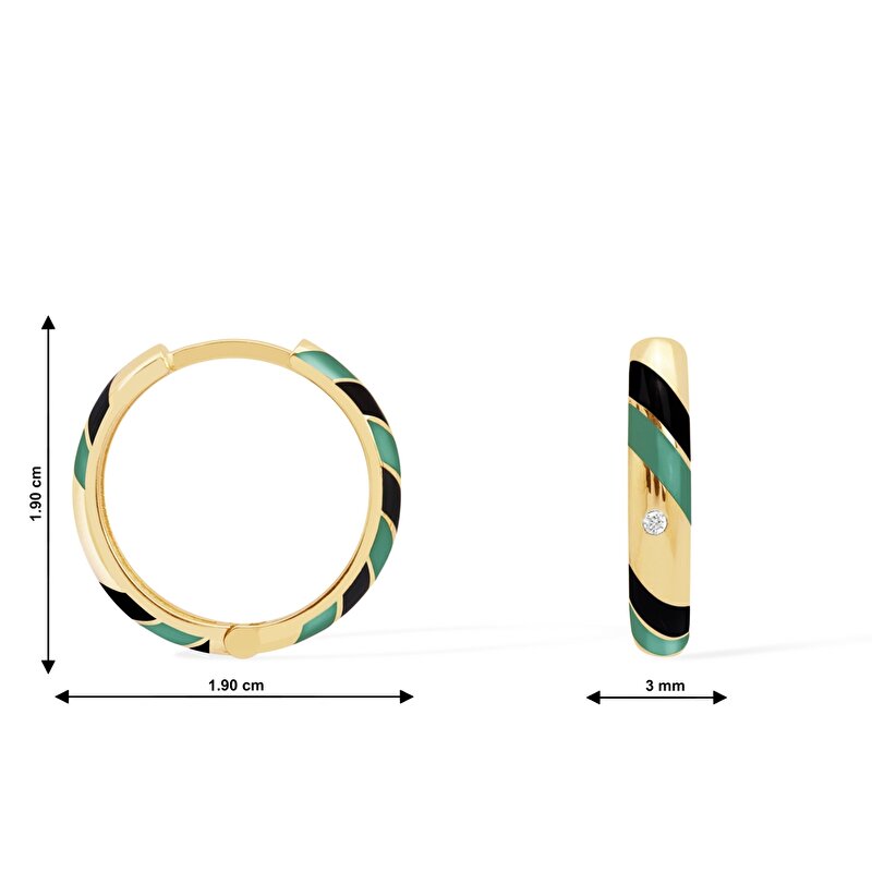 14 Ayar Sarı Altın Yeşil Mineli Halka Küpe