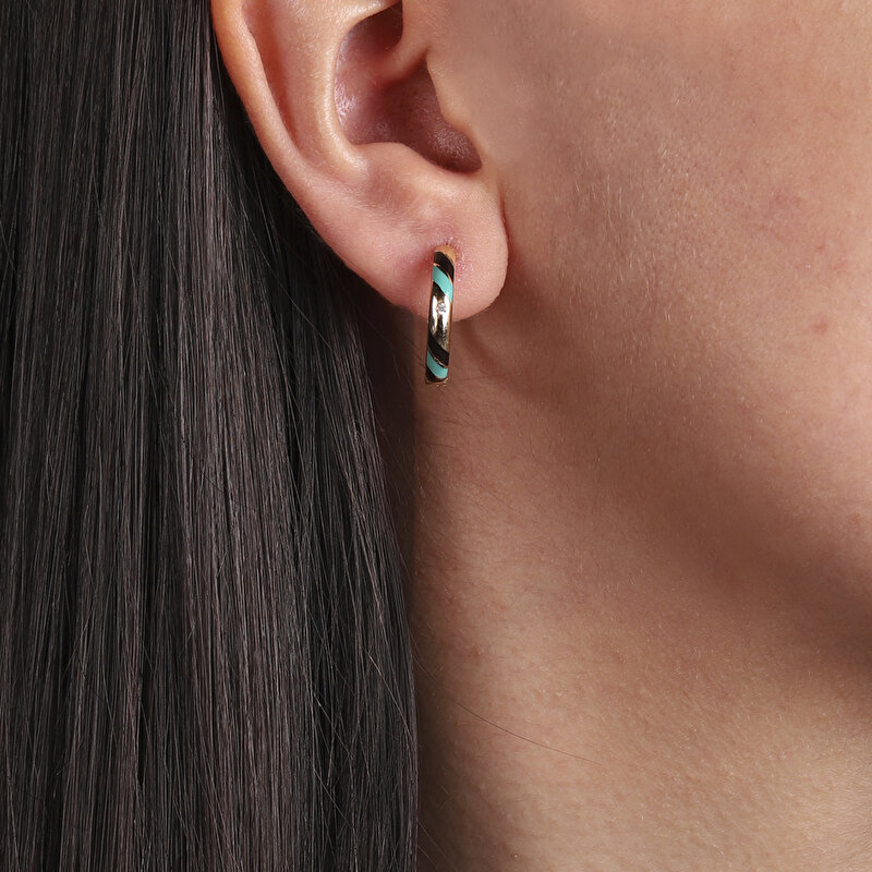 14 Ayar Sarı Altın Yeşil Mineli Halka Küpe