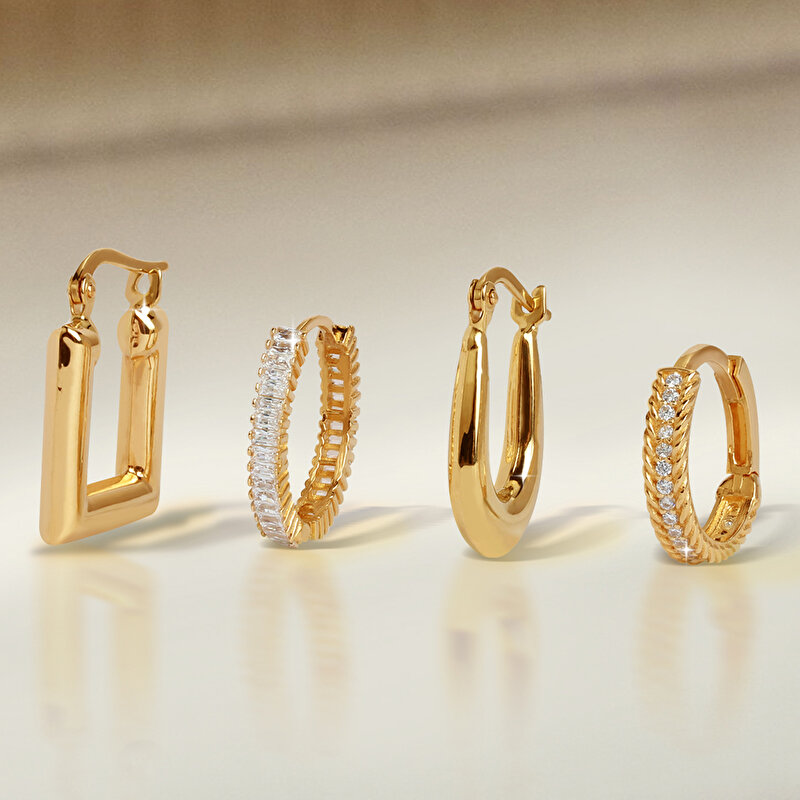 14 Ayar Sarı Altın Kare Halka Küpe