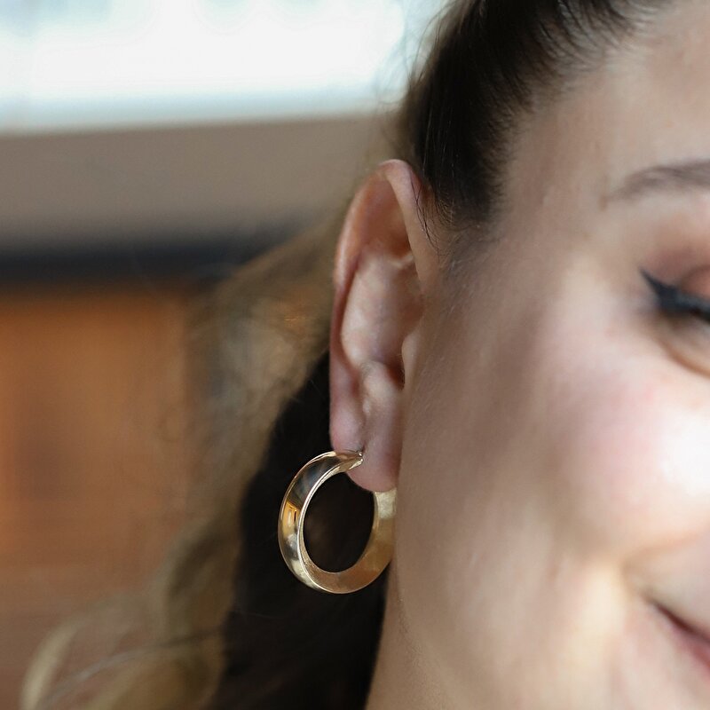 14 Ayar Sarı Altın Halka Küpe