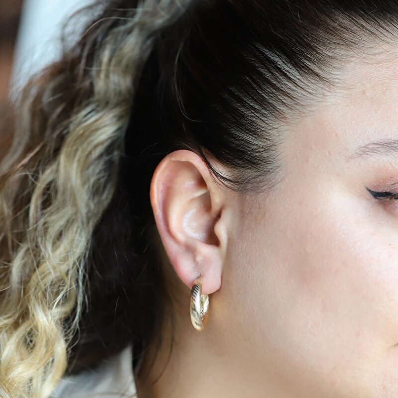 14 Ayar Sarı Altın Burgu Halka Küpe