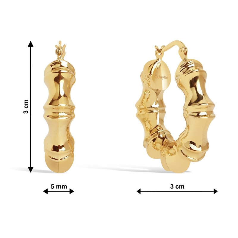 14 Ayar Sarı Altın Halka Bambu Küpe