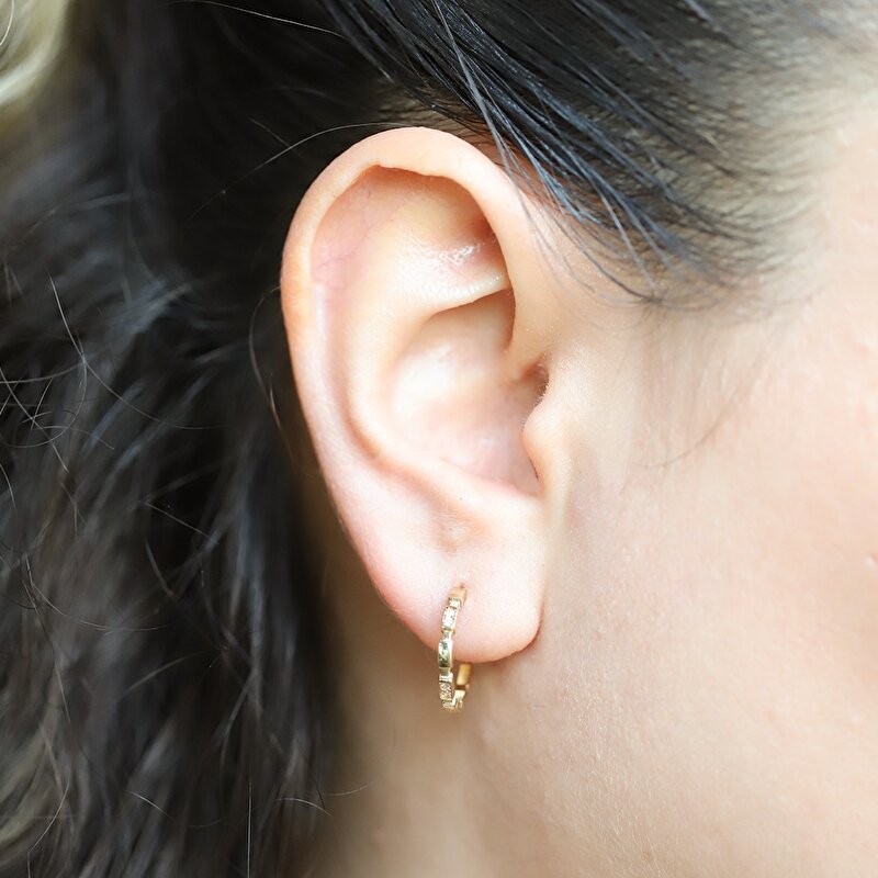 14 Ayar Sarı Altın Taşlı Halka Küpe