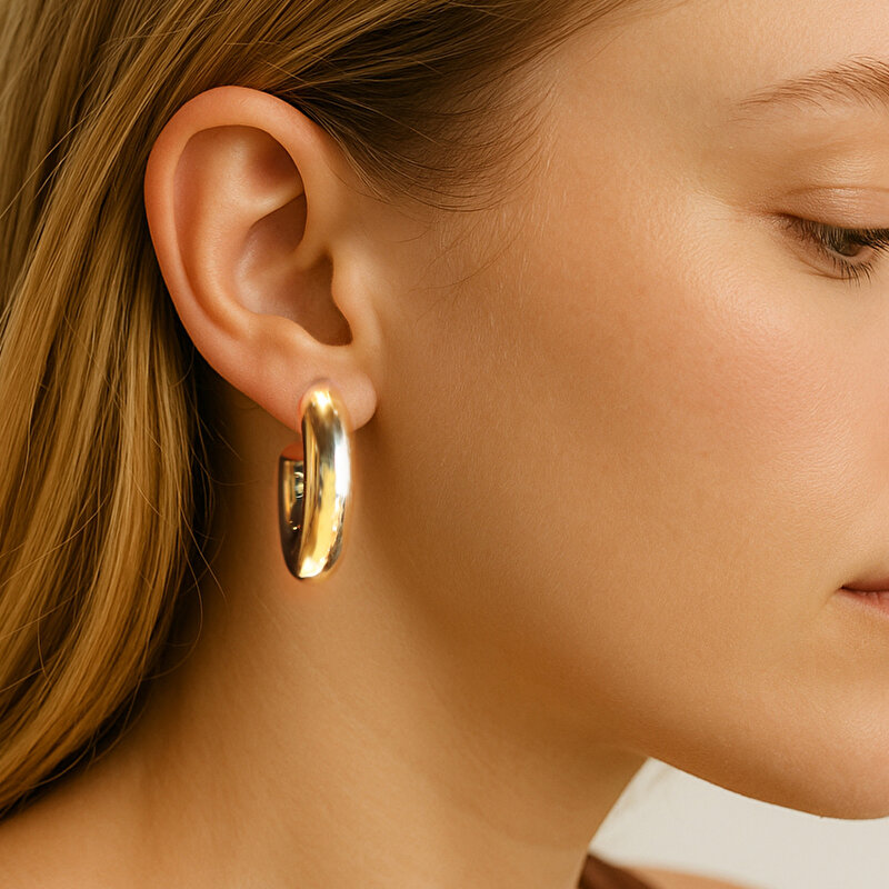 14 Ayar Sarı Altın Halka Küpe