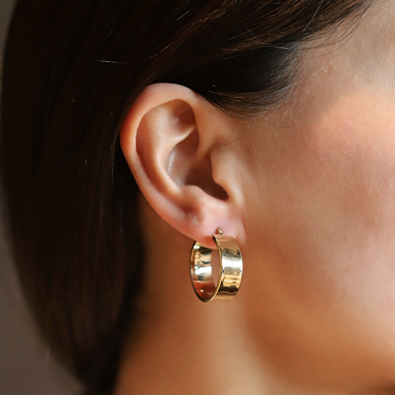 14 Ayar Sarı Altın Bombe Halka Küpe