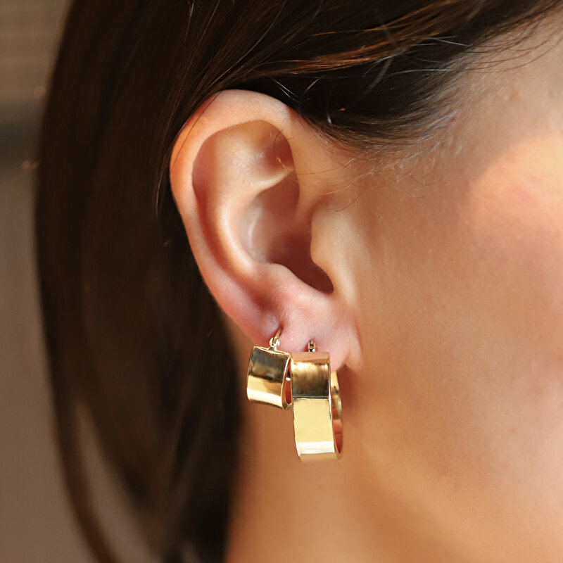 14 Ayar Sarı Altın Bombe Halka Küpe