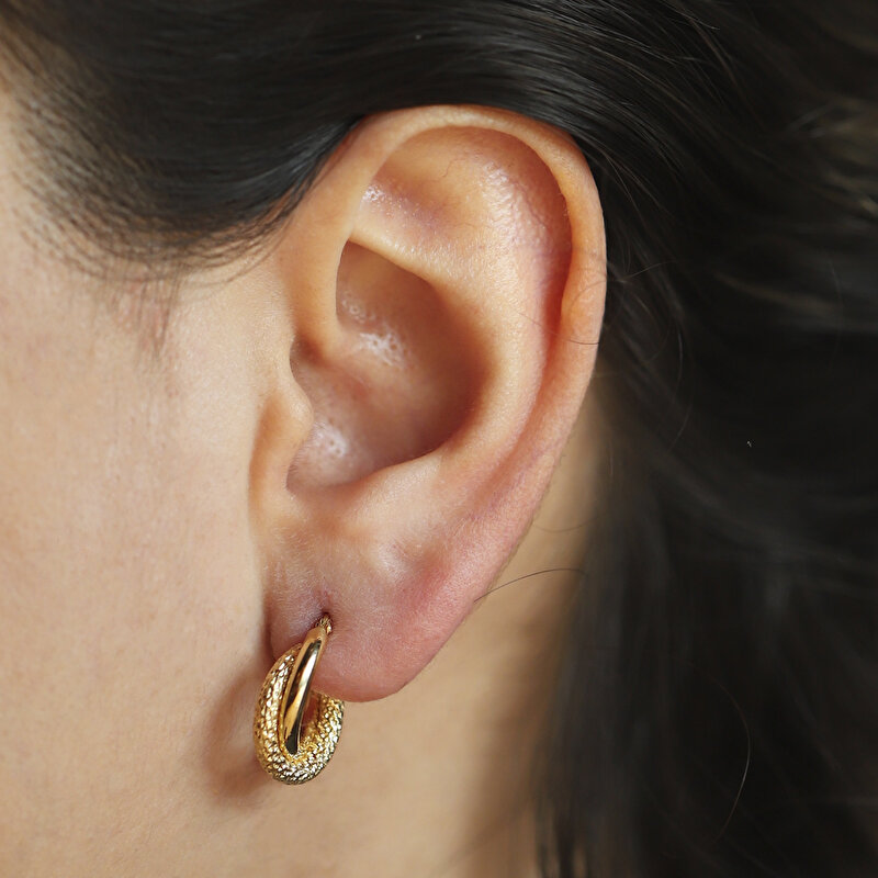 14 Ayar Sarı Altın Balık Sırtı İkili Halka Küpe