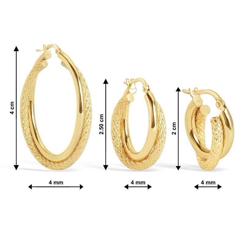 14 Ayar Sarı Altın Balık Sırtı İkili Halka Küpe