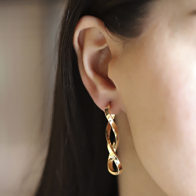 14 Ayar Sarı Altın Sonsuzluk Dalga Küpe