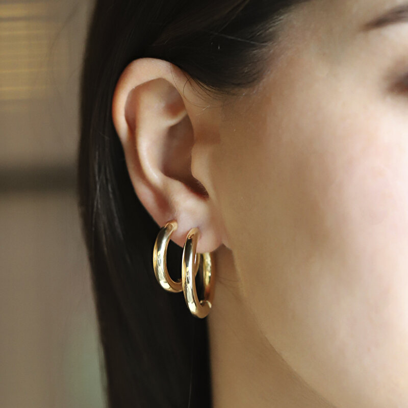 14 Ayar Sarı Altın Halka Küpe