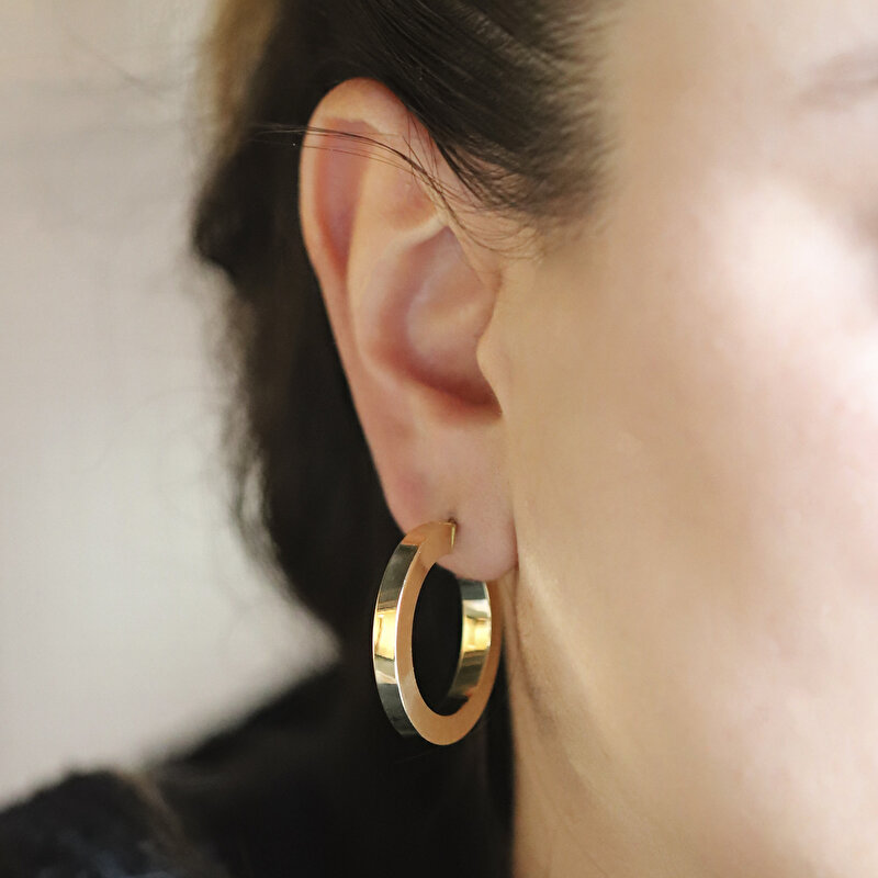 14 Ayar Sarı Altın Kalın Halka Küpe