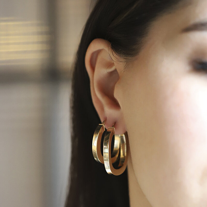 14 Ayar Sarı Altın Kalın Halka Küpe