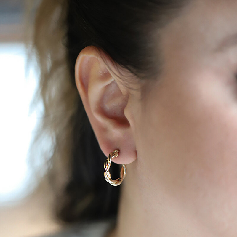 14 Ayar Sarı Altın Burgu Halka Küpe