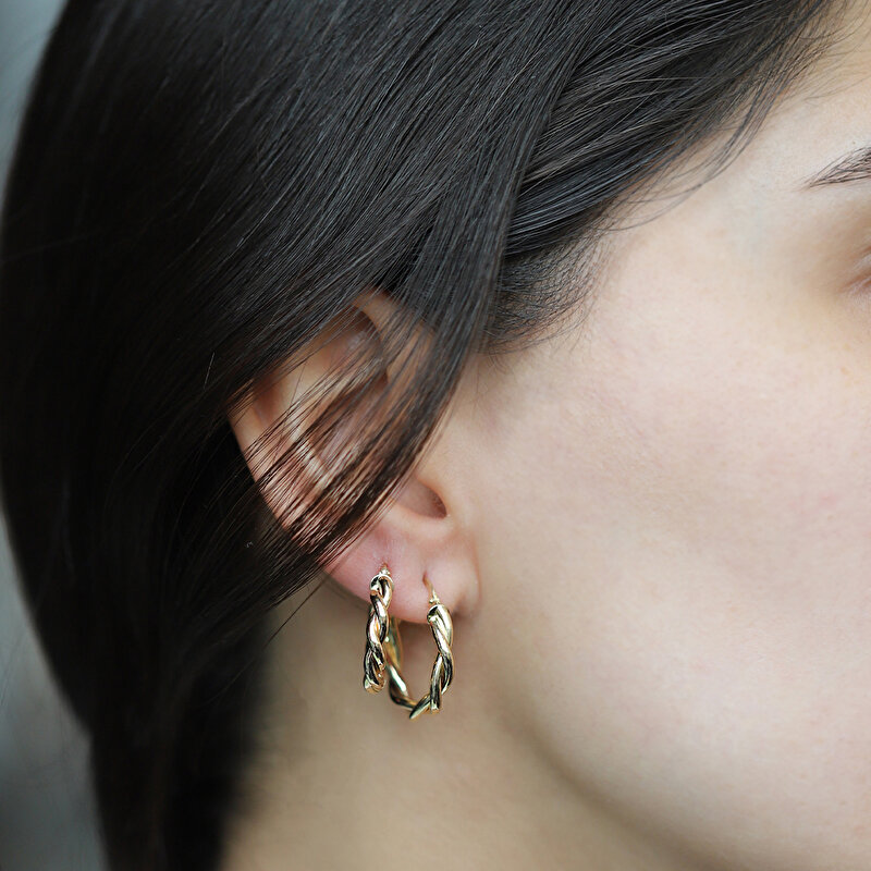 14 Ayar Sarı Altın Burgu Halka Küpe