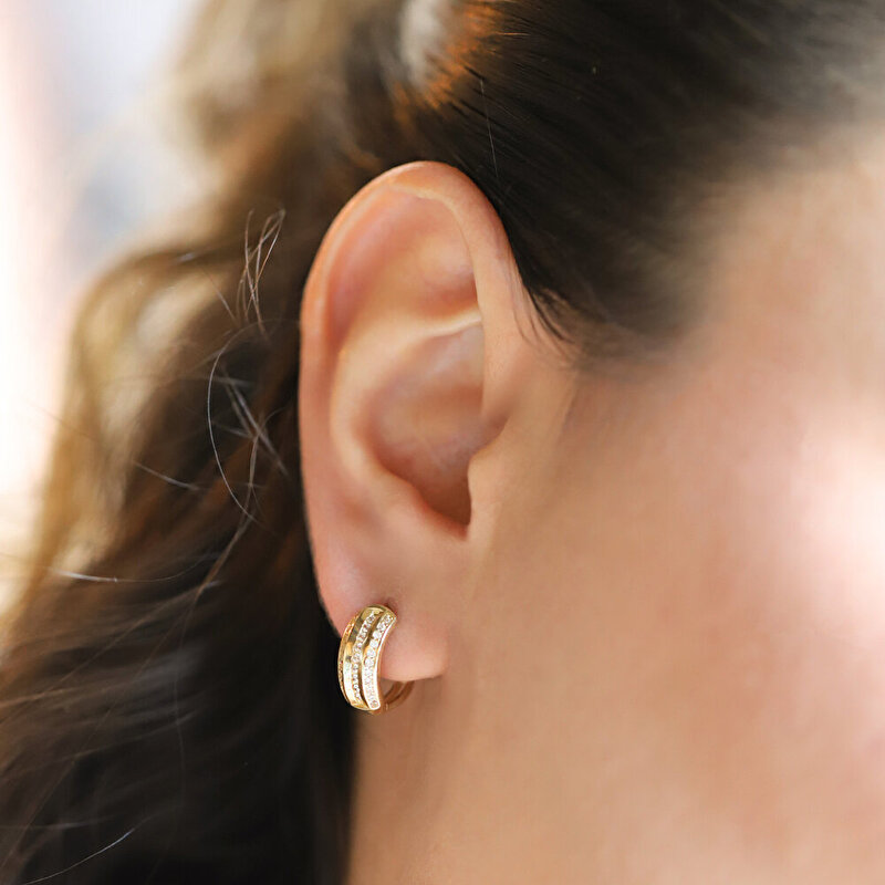 14 Ayar Sarı Altın Taşlı Halka Küpe