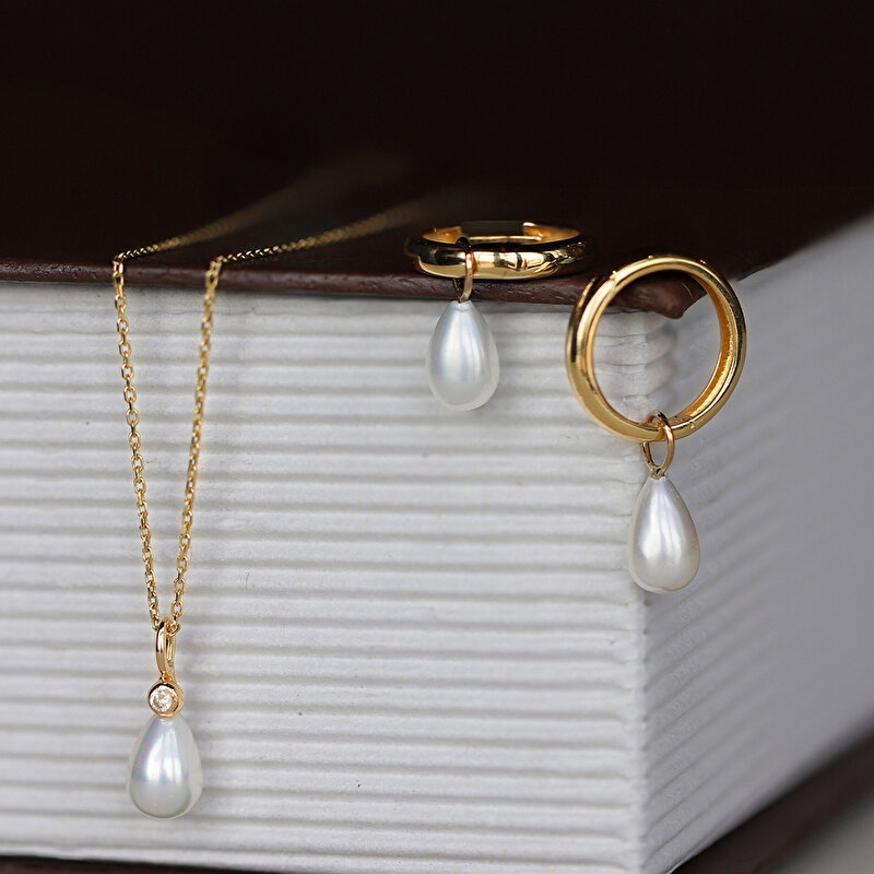 14 Ayar Sarı Altın İnci Kolye