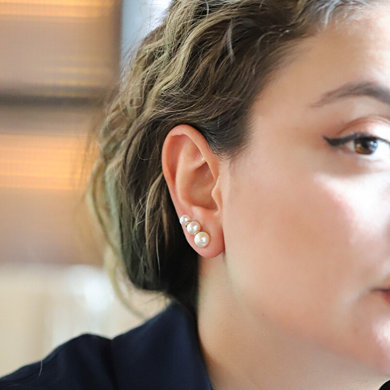 14 Ayar Sarı Altın İnci Küpe