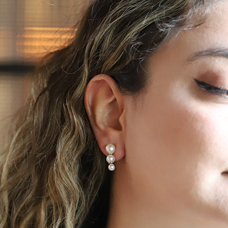 14 Ayar Sarı Altın İnci Küpe