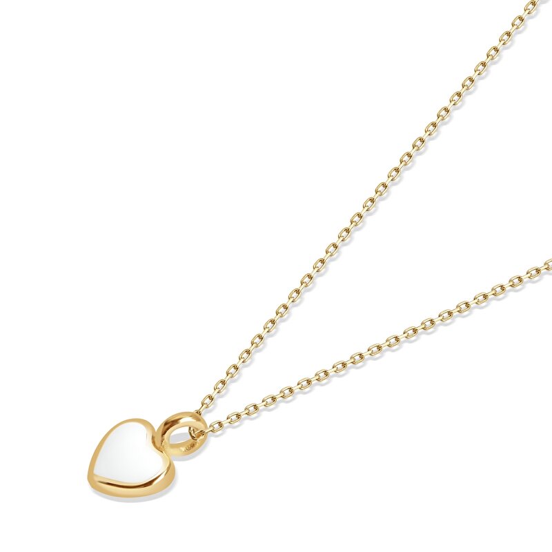 14 Ayar Sarı Altın Beyaz Mineli Kalp Kolye