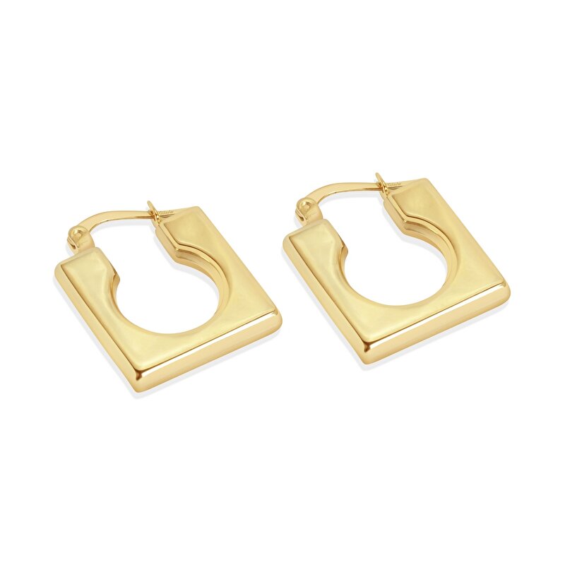 14 Ayar Sarı Altın Kare Halka Küpe