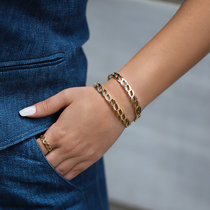 14 Ayar Sarı Altın Gurmet Kelepçe Bilezik