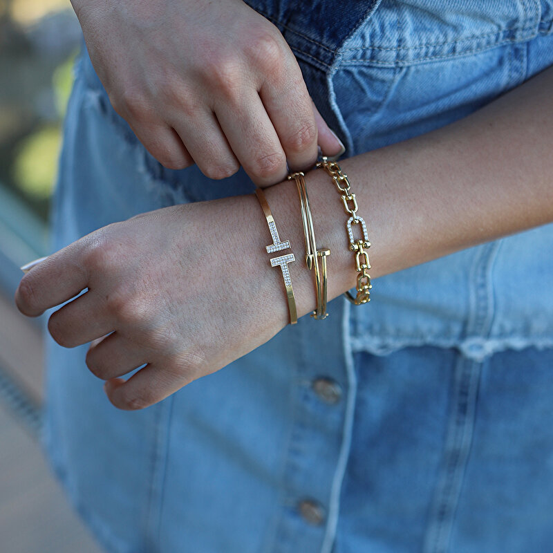 14 Ayar Sarı Altın Çivi Kelepçe Bilezik