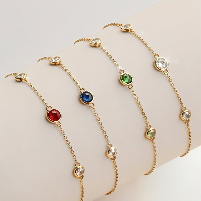 14 Ayar Sarı Altın Kırmızı Taşlı Bileklik