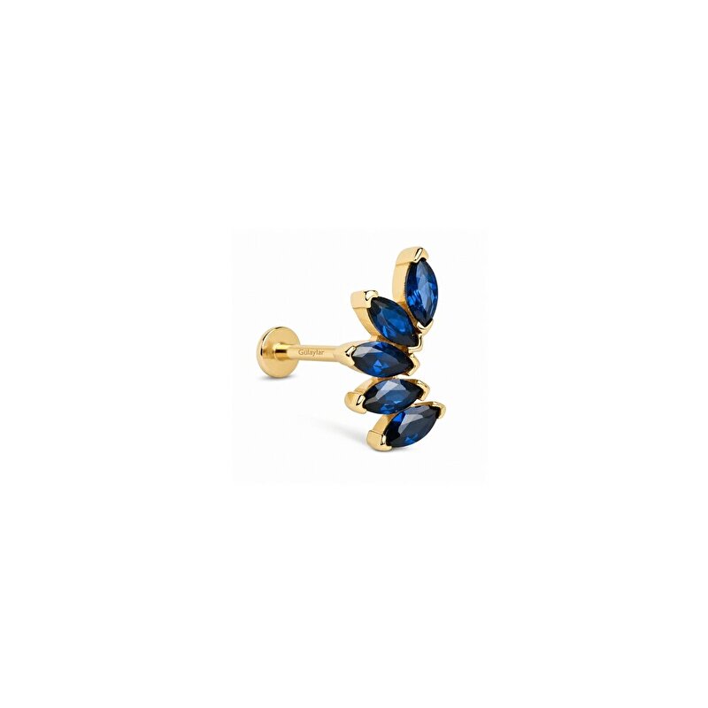 14 Ayar Sarı Altın Mavi Taşlı Tragus Piercing