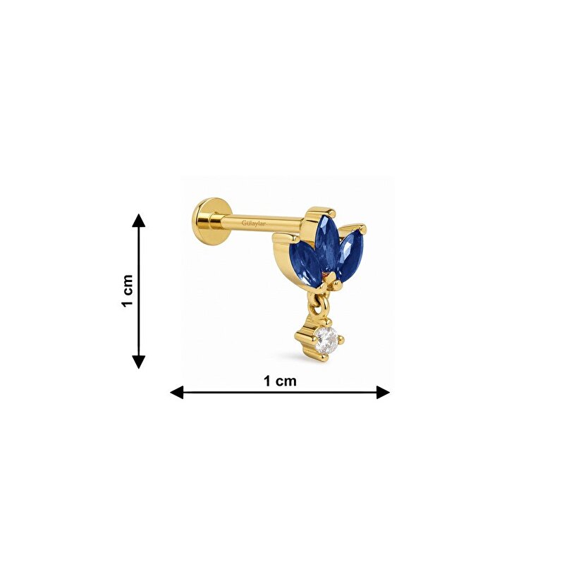 14 Ayar Sarı Altın Mavi Taşlı Tragus Piercing