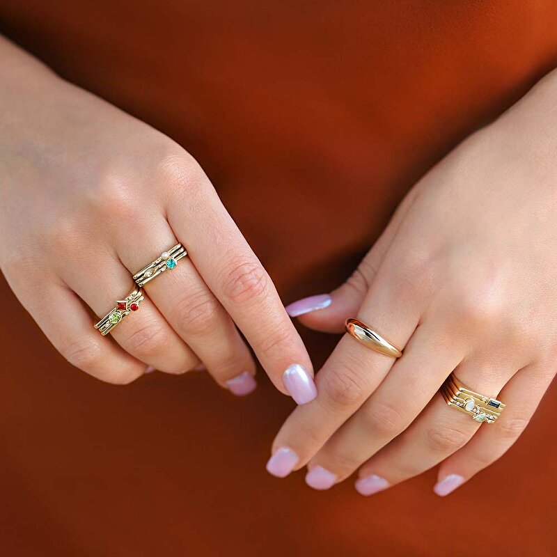 14 Ayar Sarı Altın Minimal Puzzle Yüzük